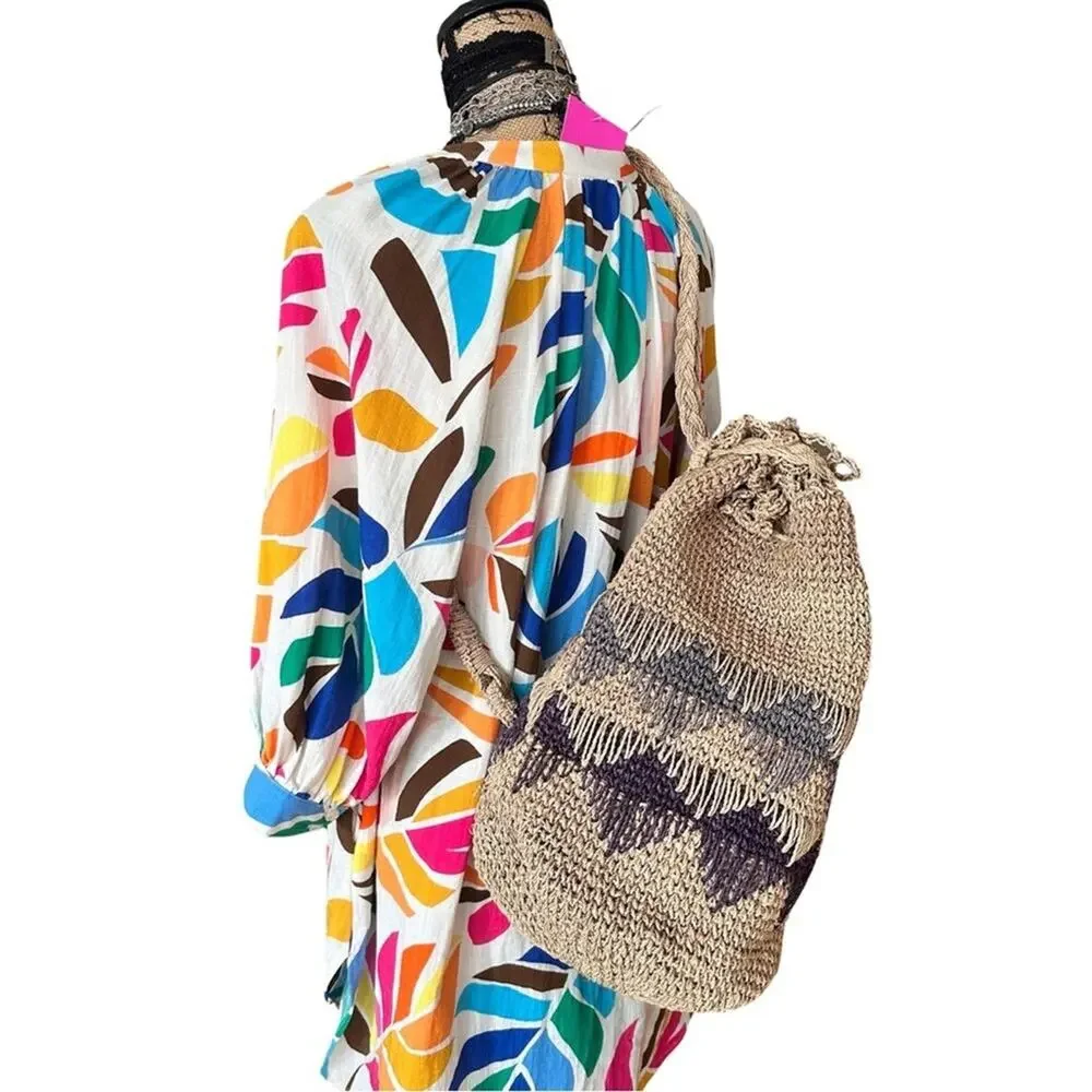 BOHO Vintage Folk Craft Bag Large Backpack Hand knitted Made of Plants - vegan
